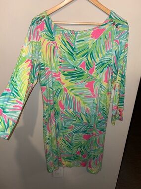 Lilly Pulitzer Pink Green Yellow Blue Palm-Print Shift Dress